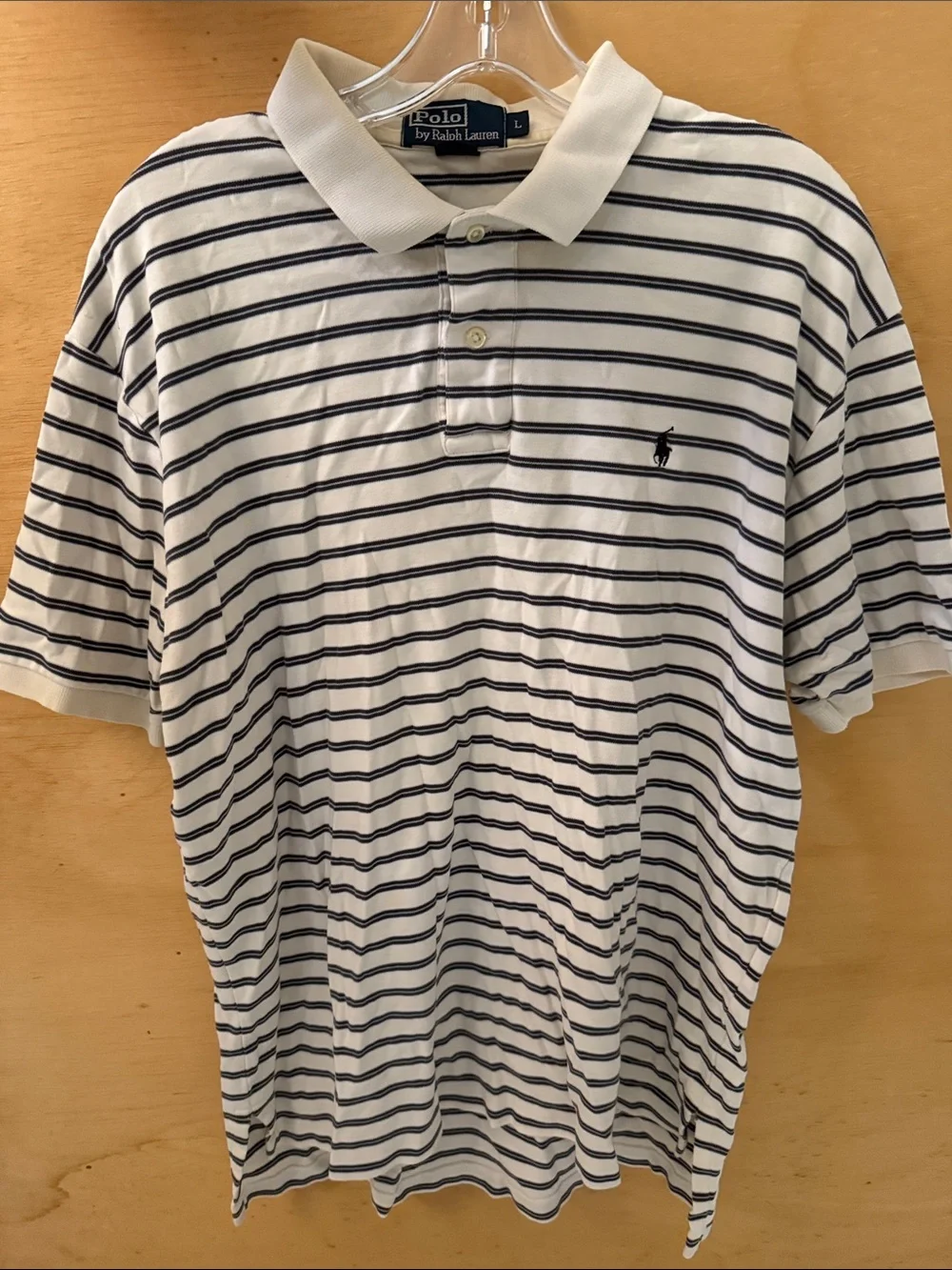 Ralph Lauren Vintage Men’s Cotton White Polo with Navy Stripes size L